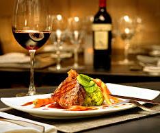 plate of food and wine